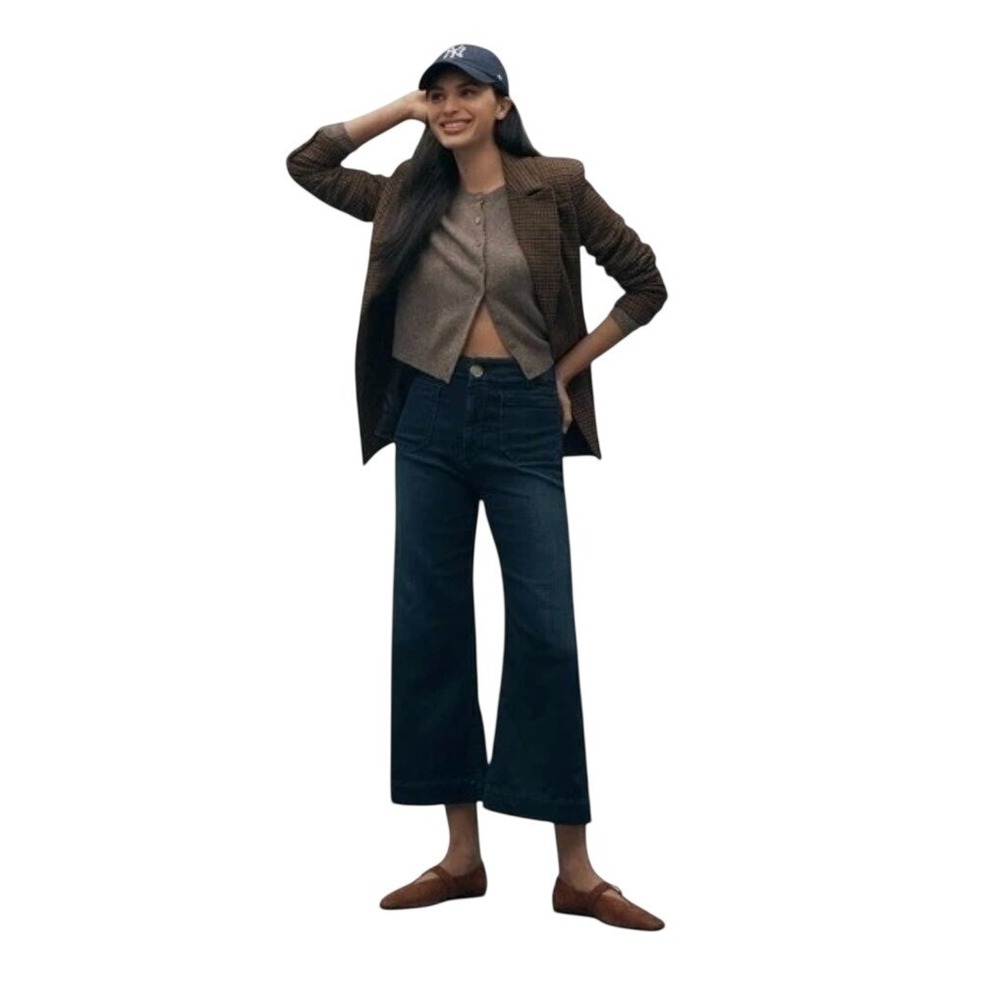 Maeve Anthropologie Colette Crop Wide-Leg Citroen Dark‎ Denim Jeans 27 27